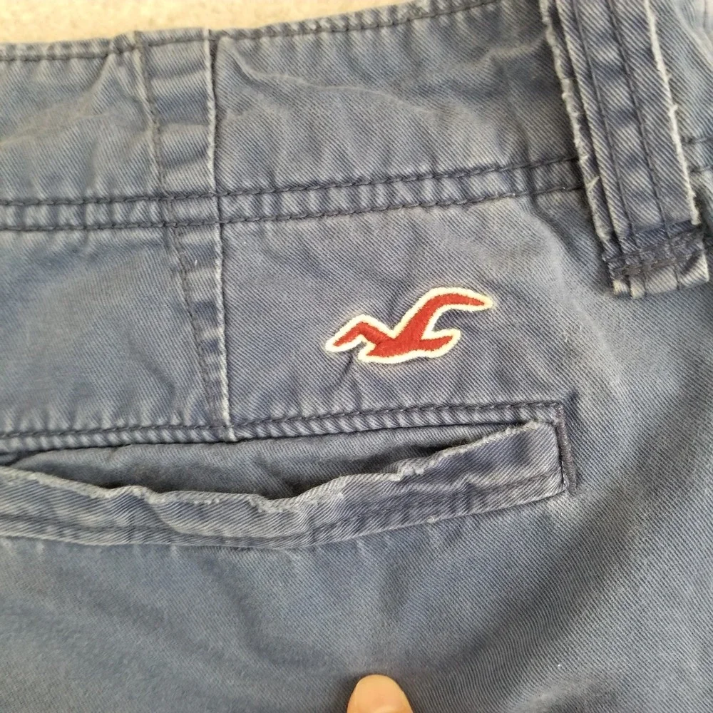 Hollister Shorts Mens 34 Blue Chino Flat Front Casual Embroidered Seagull Y2K